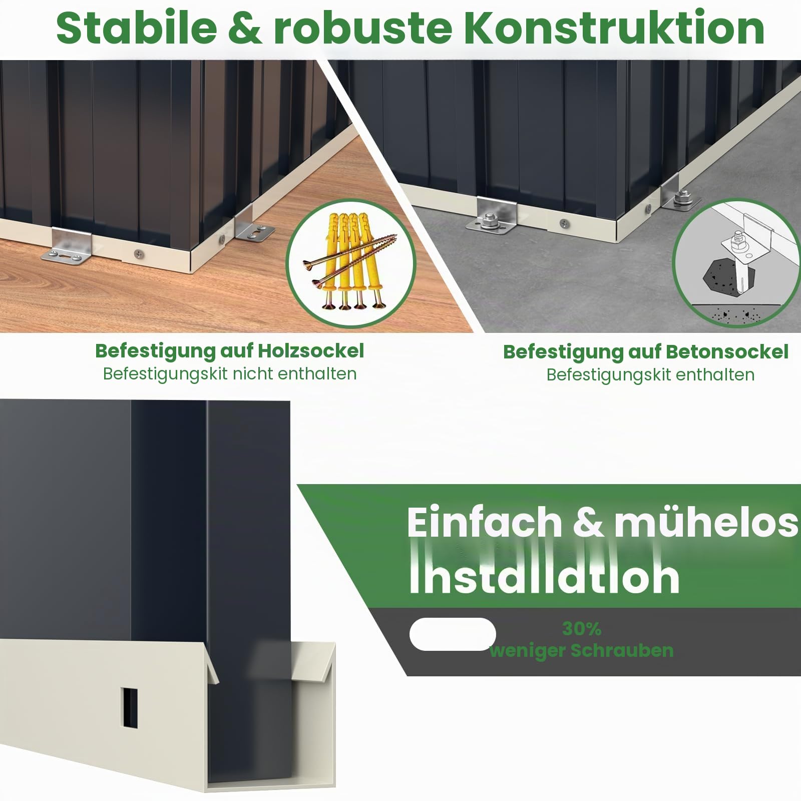 HOMASIS Mülltonnenbox für 2 x 120 L Mülltonnen, 1,9 m³ Gerätehaus Metall, wetterfest Geräteschuppen mit Doppeltür & Klappdeckel, abschließbar Gartenbox Müllbox dunkelgrau, inkl. 2 Handschuhen, Grau