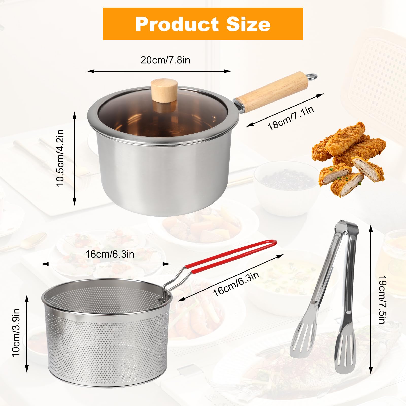 Pentolino Friggitrice con Cestello in Acciaio Inox, Friggitrice a Olio 2.5 L con Filtro Maglia e Pinza, Contenitore per Friggitrice, Adatto per Friggere, Filtrare Olio 20x10.5cm