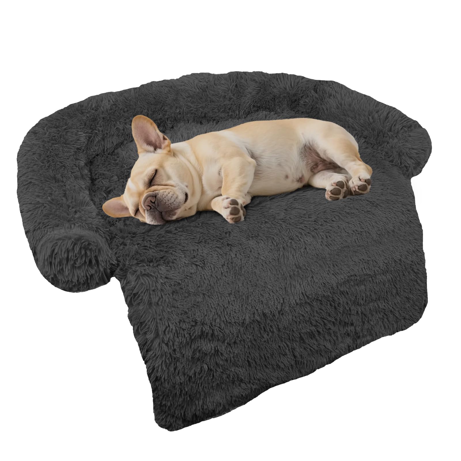 Calming Dog Bed Fluffy Plush Dog Mat for Furniture Protector with Removable Washable Cover for Large Medium Small Dogs and Cats (Small(35x31x5), Dark Grey)