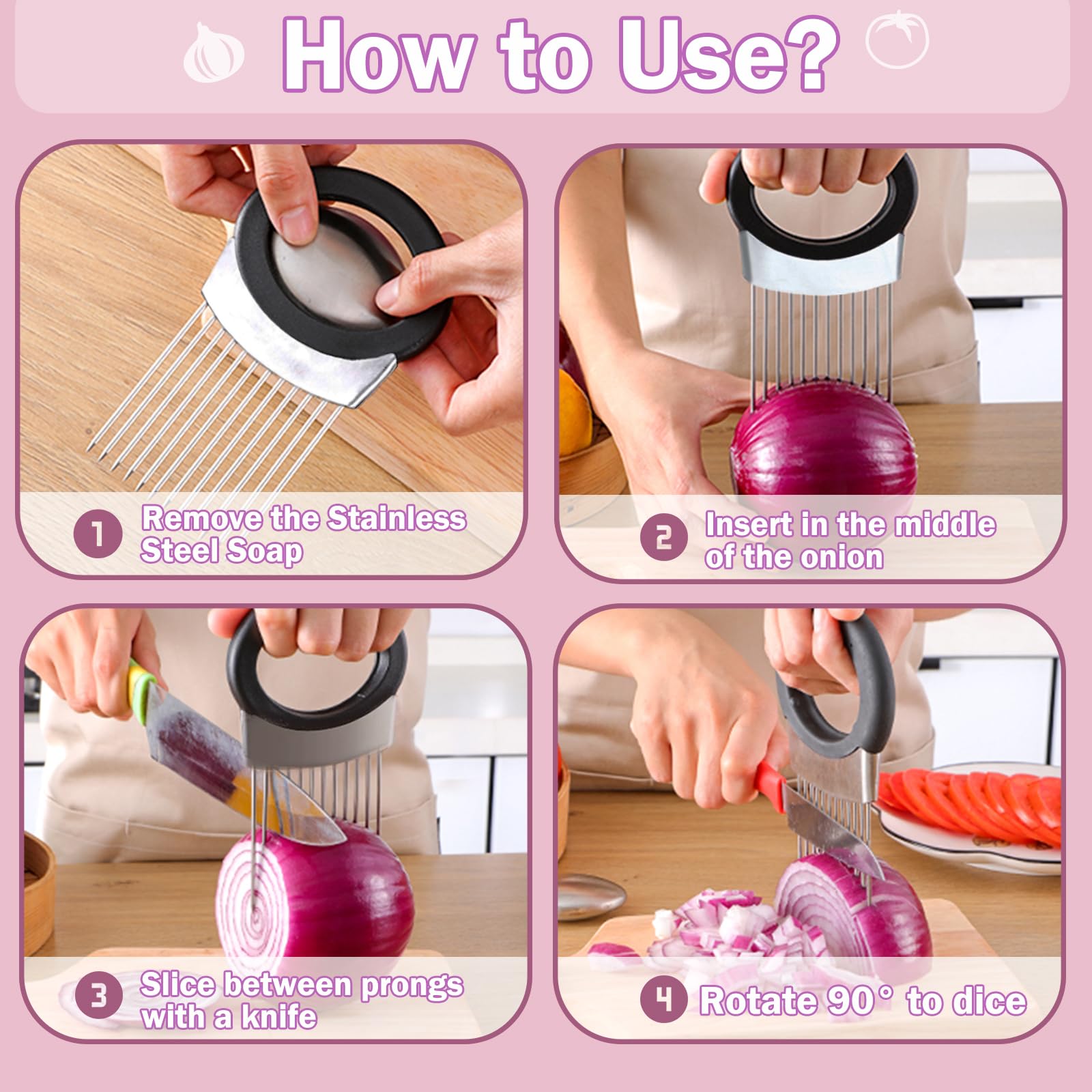 Onion Slicer Holder & Meat Tenderizer Tool - Stainless Steel Kitchen Slicer With Soap - View #8