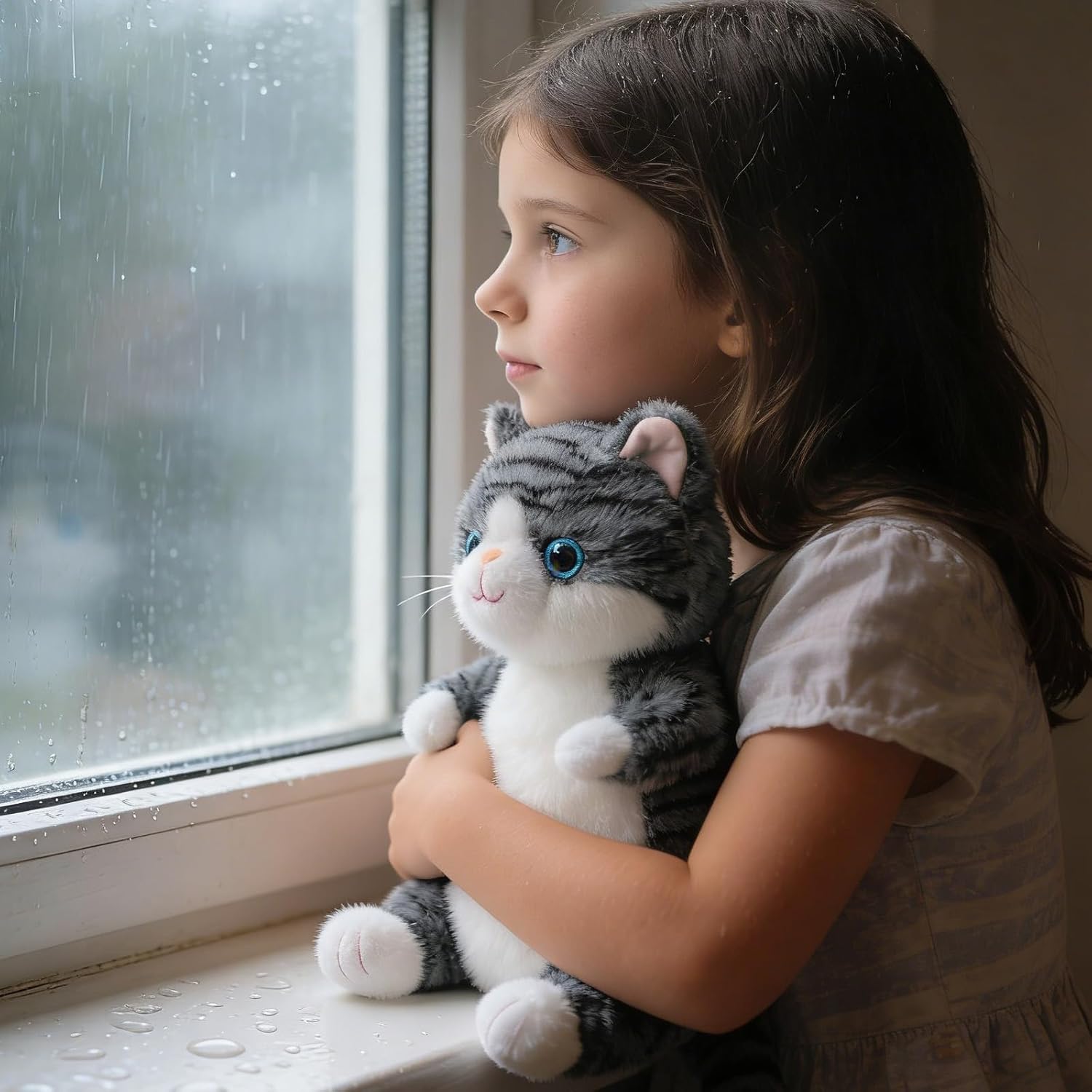 Realistic Grey Cat Plush 8.5 inch Small Size Cute Kitten Kitty Stuffed Animal Ultra Soft Plushies Toys Kawaii Gifts for Kids Adults