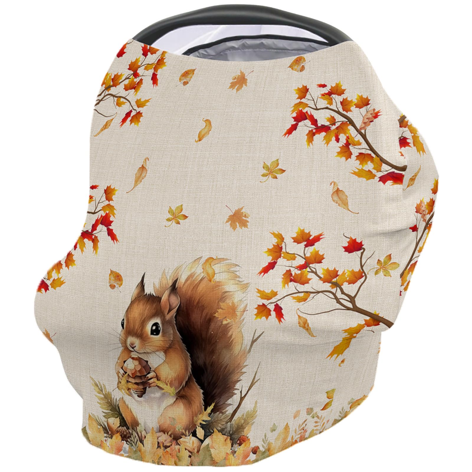 Nursing Cover for Breastfeeding Scarf, Fall Leaves Squirrel Vintage Baby Car Covers Super Soft Multi Use for Canopy Shopping Cart Cover Blanket Stroller Cover