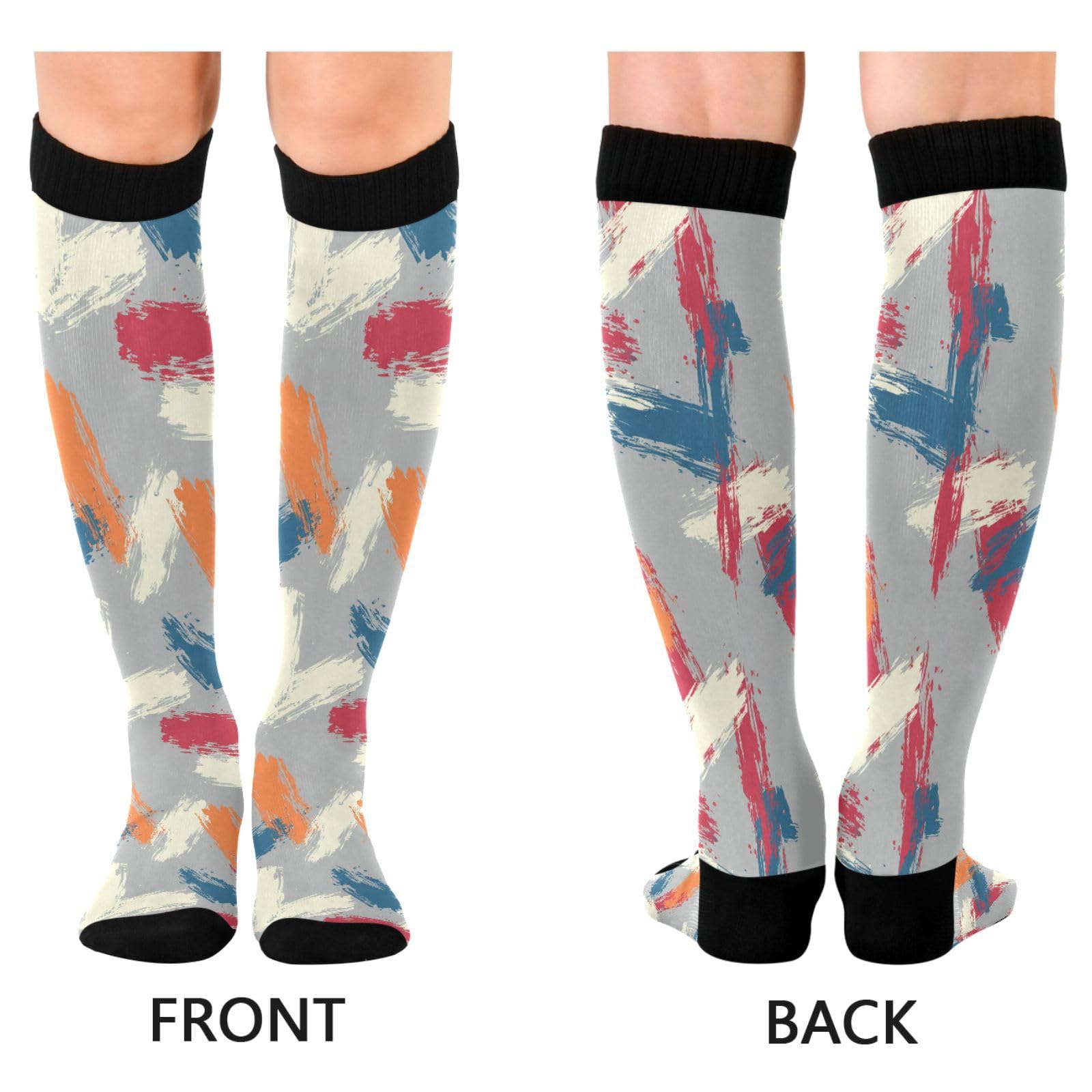 Wassud Abstract Brush Strokes Compression Socks for Women and Men 20-30 mmHg Knee High Socks for Nurses Travel Socks 2 Pair