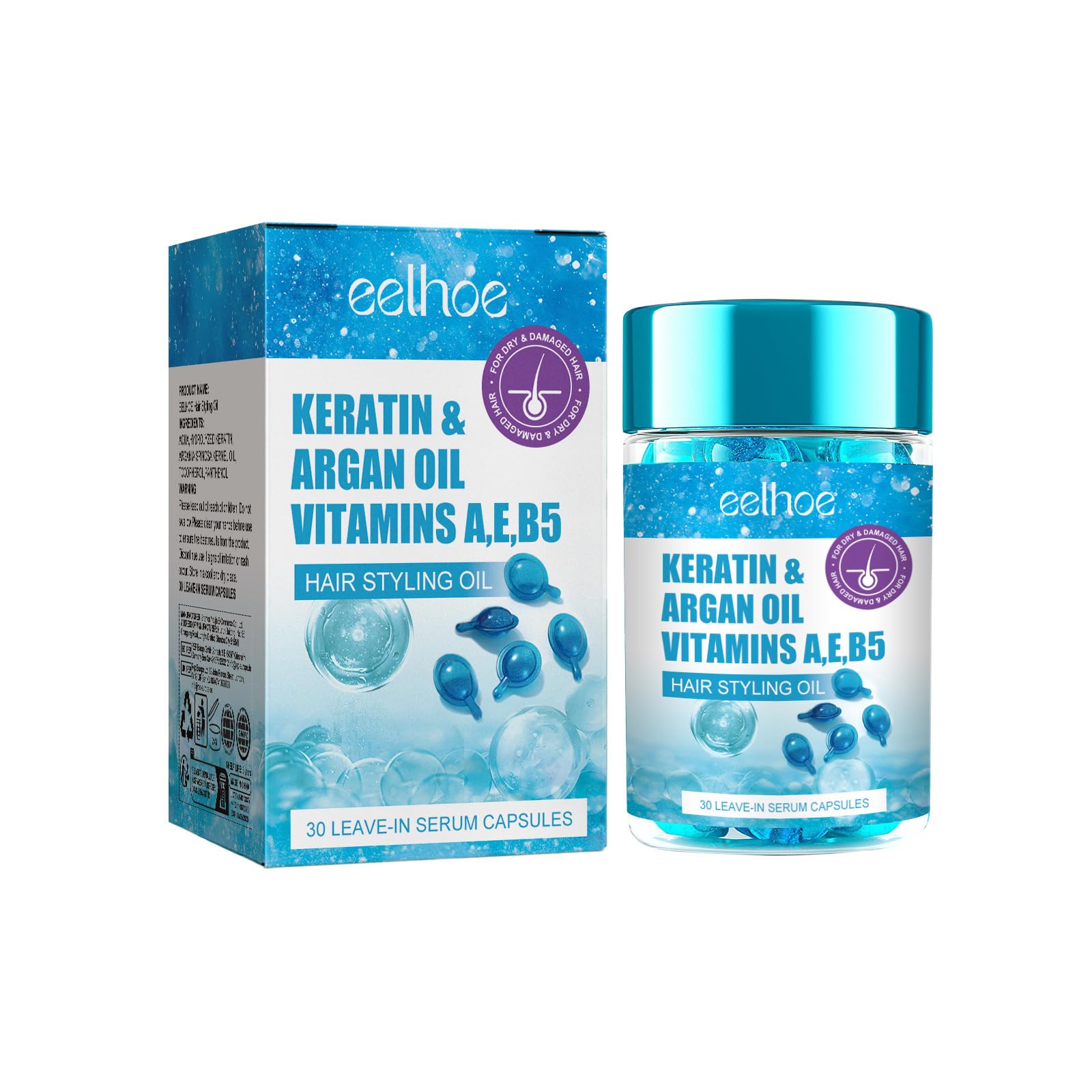 Hair Nourishing Serum, Hair Capsule, Keratin Argan Oil Vitamins Hair Styling Oil, Jojoba & Avocado Oils,Vitamins A/C/E/B5 - Hair Serum, Leave-in Frizz Hair Styling Oil For Frizzy, Dry & Damaged Hair