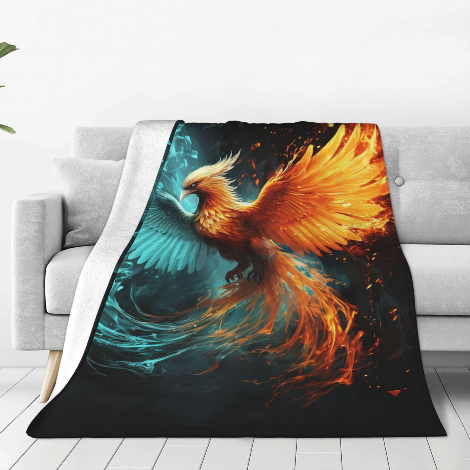 Fire and Water Phoenix Throw Blanket for Couch, Plush Fuzzy Soft Flannel Blankets and Throws for Sofa, 40"x30" Bed Blankets for Travel Camping Chair, All Season Warm Fleece Blanket