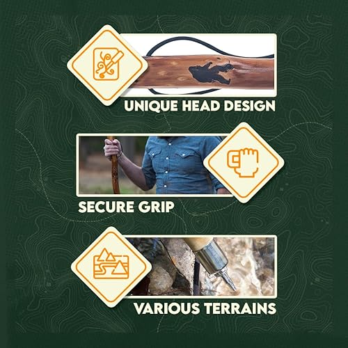 Miniatura 5 de SE Pino duro estampado de pie grande de 55 pulgadas para senderismo, caminar, senderismo con punta de goma reforzada con metal