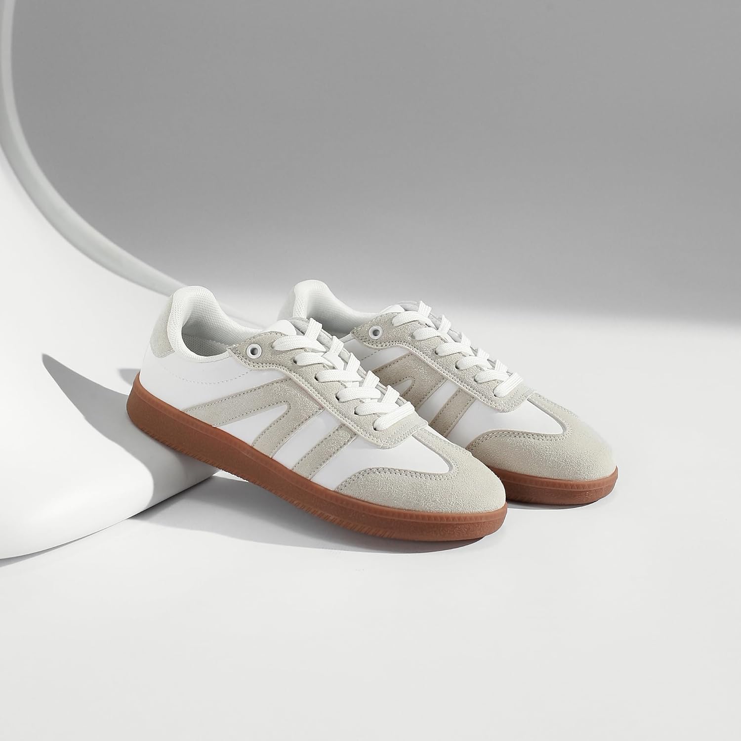 AoSiFu Women's Fashion Sneakers Suede Leather Walking Shoes for Women Classic Lace-Up Tennis Shoes Non Slip Comfort Skate Shoes