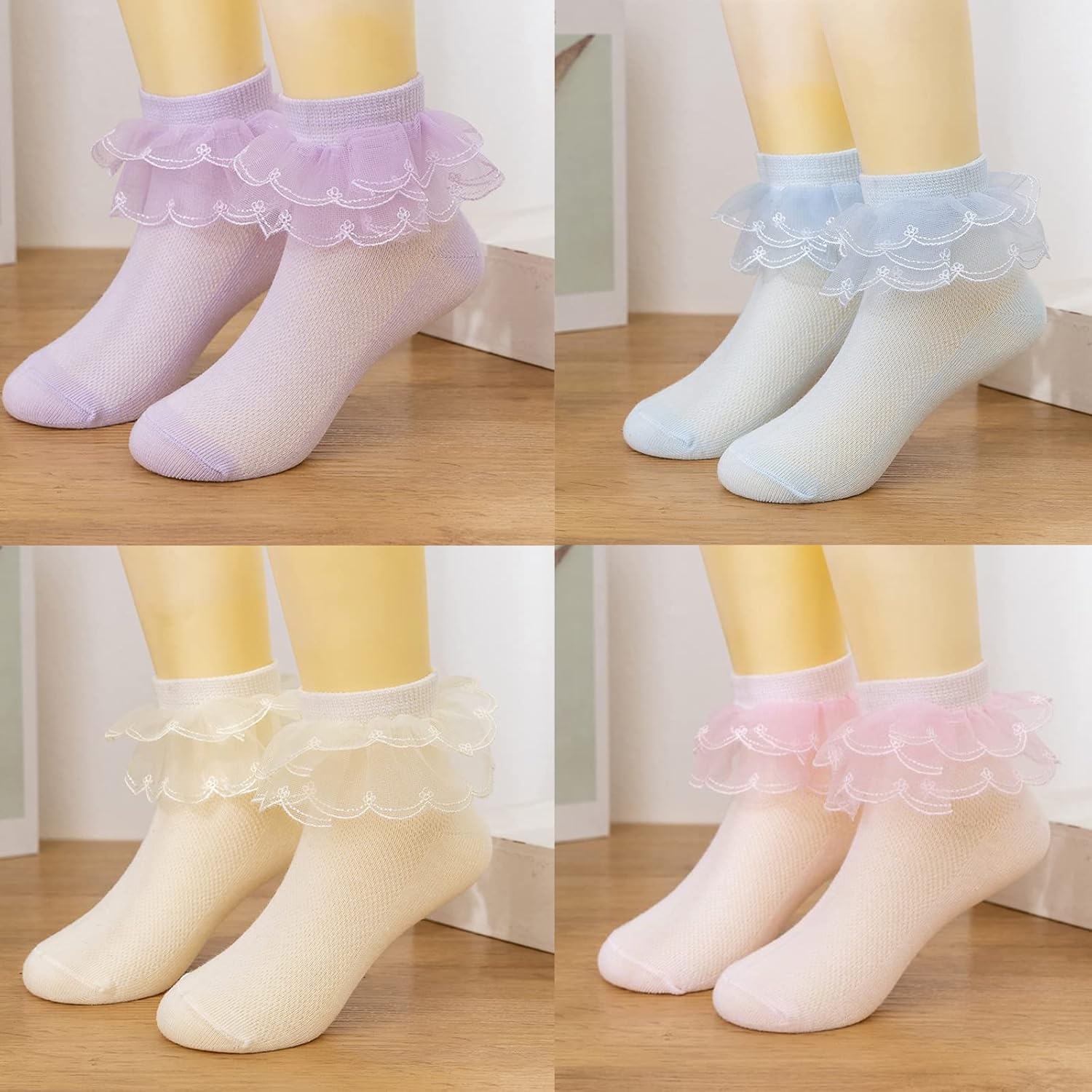 4/5/6 Pack Baby Toddler Girls Ruffle Socks White Princess Eyelet Frilly Lace Ankle Cotton Dress Socks for Little/Big Kids - Image 7