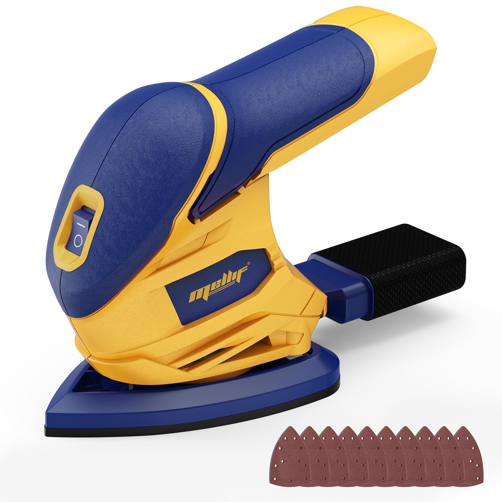 Mellif Cordless Detail Sander Compatible with Dewalt 20V MAX Battery (Tool Only), Brushless Corner Sander with 12,000 OPM Speed, 10PCS Sandpapers, Dust Collector, for Tight Space, Metal, Woodworking
