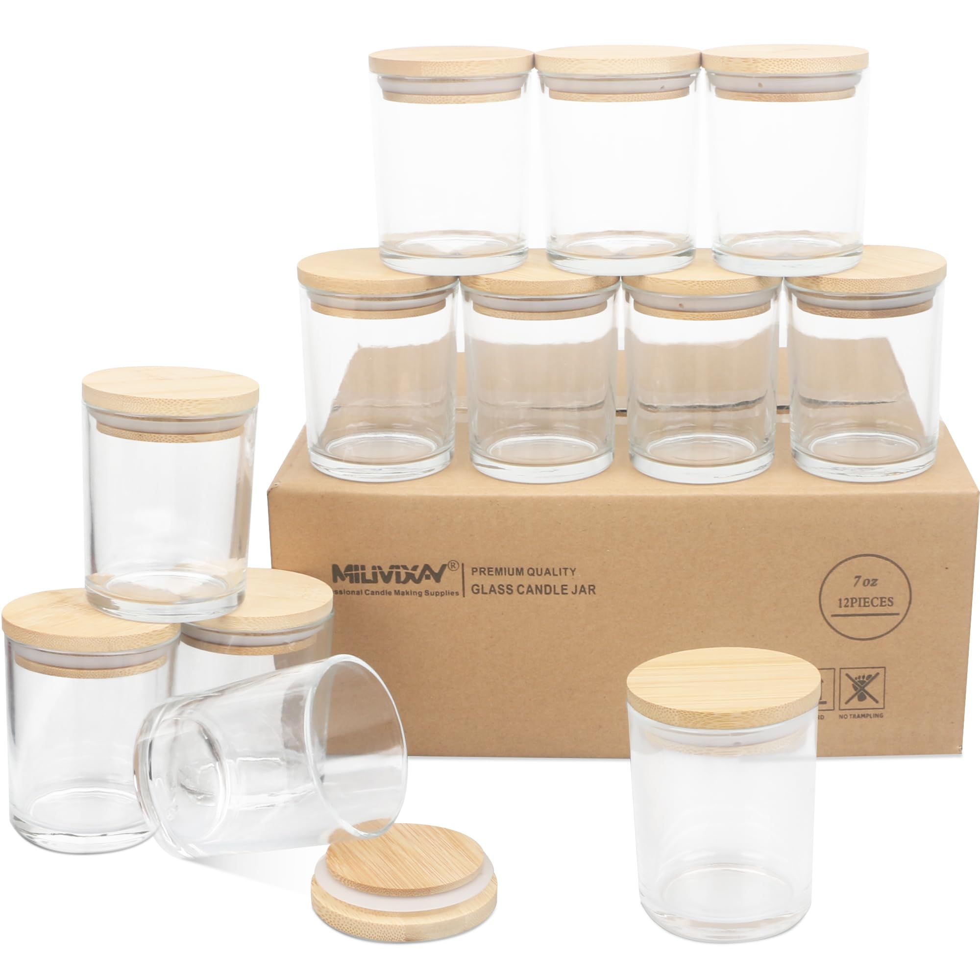 MILIVIXAY Lot de 12 pots à bougies vides en verre transparent de 200 ml avec couvercles pour la fabrication de bougies, d'épices, récipients à poudre