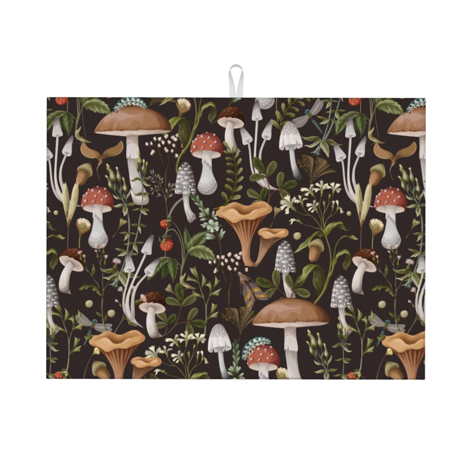 Cute Mushroom Dish Drying Mat For Kitchen Counter 18 X 24 In, Microfiber Absorbent Dish Drainer Mat With Hanging Loop Reversible Dish Drainer Mats