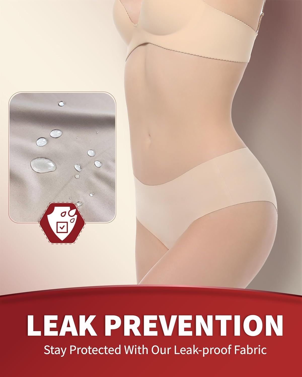 Washable Incontinence Underwear for Women, 1.8 oz Absorbency Leak Proof Seamless Mid Rise Briefs for Postpartum 3 Pack (Black-Beige, XL) - Image 3