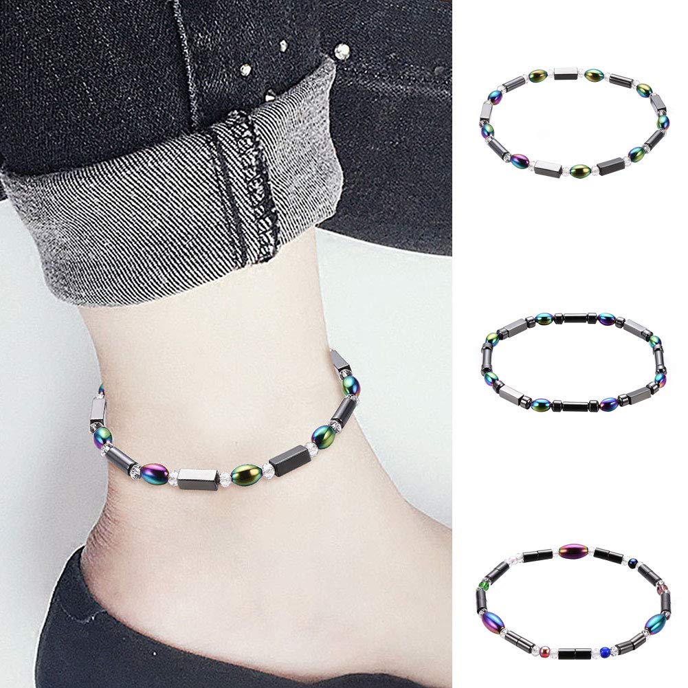 LNNSHX Cavigliera da Spiaggia Estiva, cavigliere, Perline di Ematite Artificiale Arcobaleno da Donna Bracciale Magnetico Catena Sandalo da Spiaggia Gioielli a Piedi Nudi