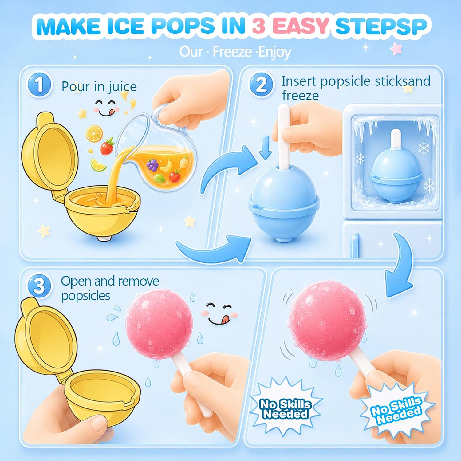 4 Pack Silicone Lollipop Popsicle Molds with Sticks Reusable BPA Free Ice Pop Maker Easy Release Molds for Homemade Ice Cream Fruit Yogurt Frozen Treats Kids Summer Parties