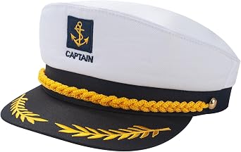 Captain Hat, Sailor Skipper Hats for Men Women, Adjustable Yacht Boat Captains Hat Nautical Cap, Navy Marines Costume Accessory for Halloween Cosplay