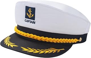 Captain Hat, Sailor Skipper Hats for Men Women, Adjustable Yacht Boat Captains Hat Nautical Cap, Navy Marines Costume Accessory for Halloween Cosplay