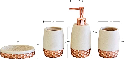 Miniatura 2 de Juego de accesorios de baño de oro rosa, juego de 4 accesorios de baño de piedra arenisca de lujo, soporte para cepillos de dientes, dispensador de