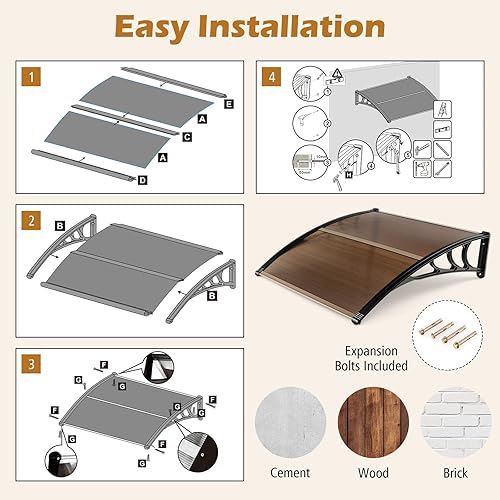 Miniatura 9 de Goplus Toldos para puertas, toldo de ventana de 40 x 40 pulgadas con protección UV, protección UV, UPF 50+, hoja hueca, toldo exterior de Leonado