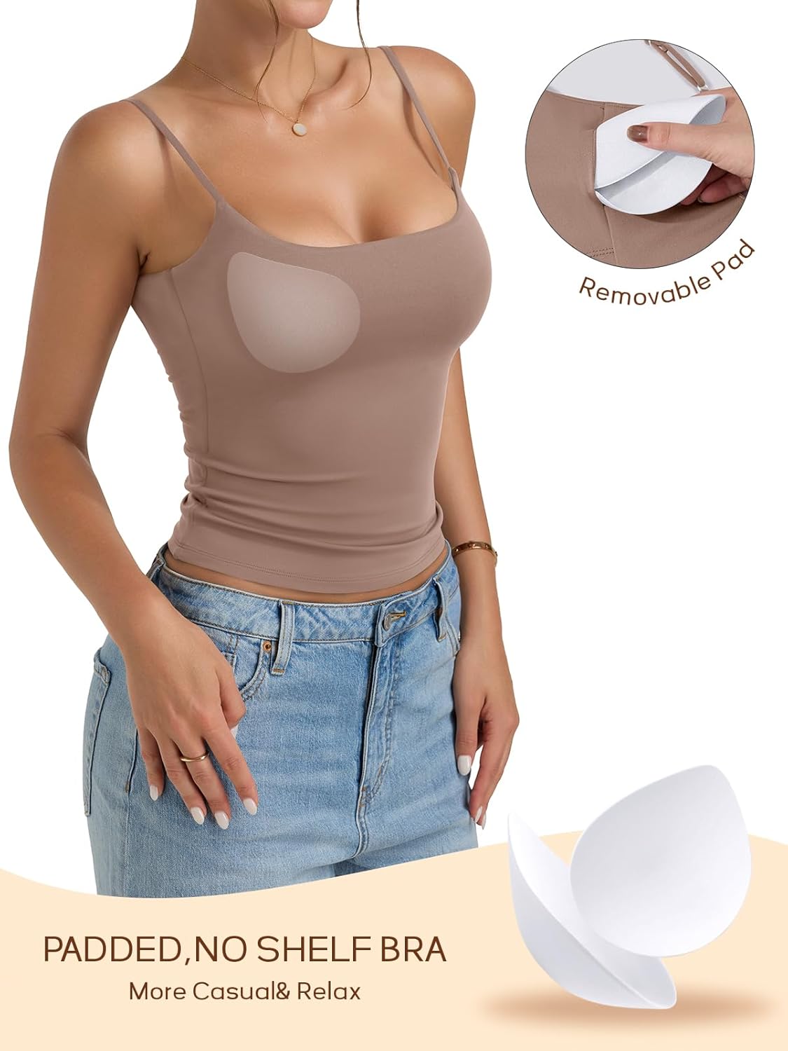 PINKMSTYLE Tank Tops for Women Built in Bra Basic Double Lined Summer Spaghetti Strap Sleeveless Camisole Top Workout Shirts - Image 3