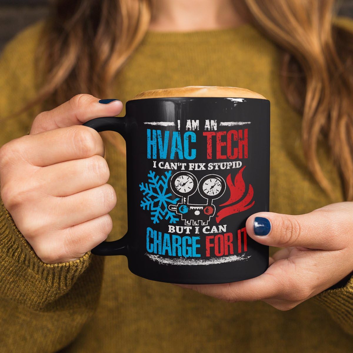 HVAC Tech Funny Coffee Mug - Can't Fix Stupid Quote Graphic - 11oz Black Ceramic Tea Cup for Birthdays, Father's Day, and Christmas - HVAC Technician Gift Idea for Men and Women