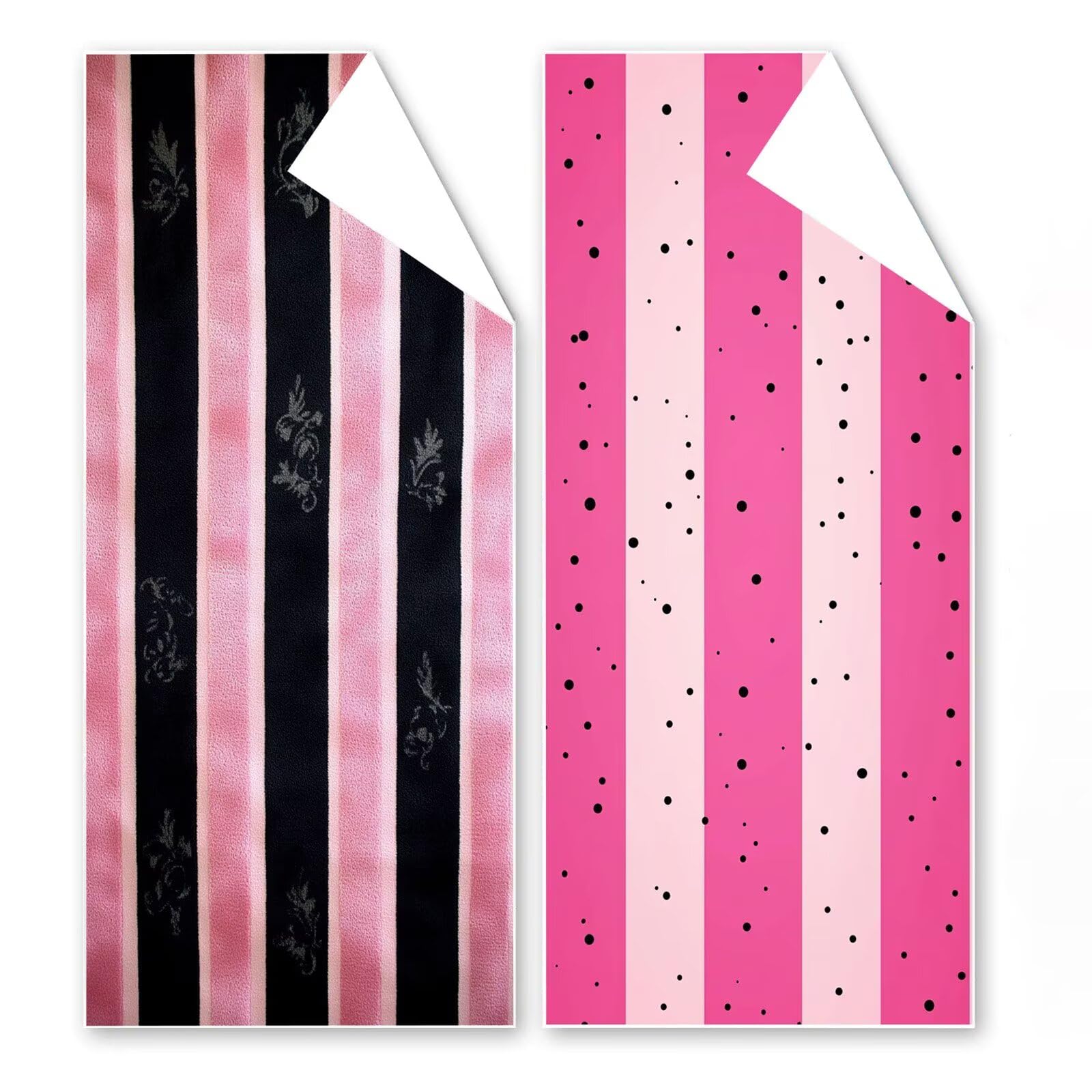 Telo Mare Microfibra 90x180 cm Telo Mare Grande, Asciugamano Palestra Assorbente Asciugatura Rapida, Asciugamano Mare Antisabbi, Compatto Stuoia Spiaggia per Piscina, Viaggio 2 Set- Nero Rosa G1-106