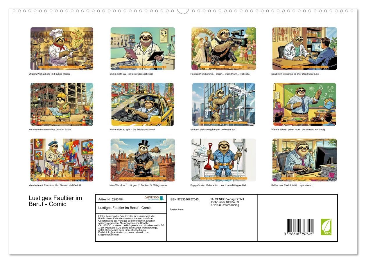 Lustiges Faultier im Beruf - Comic (hochwertiger Premium Wandkalender 2027 DIN A2 quer), Kunstdruck in Hochglanz: Das Faultier hat einen Job. Niemand ... wie das passieren konnte. (CALVENDO Spass)