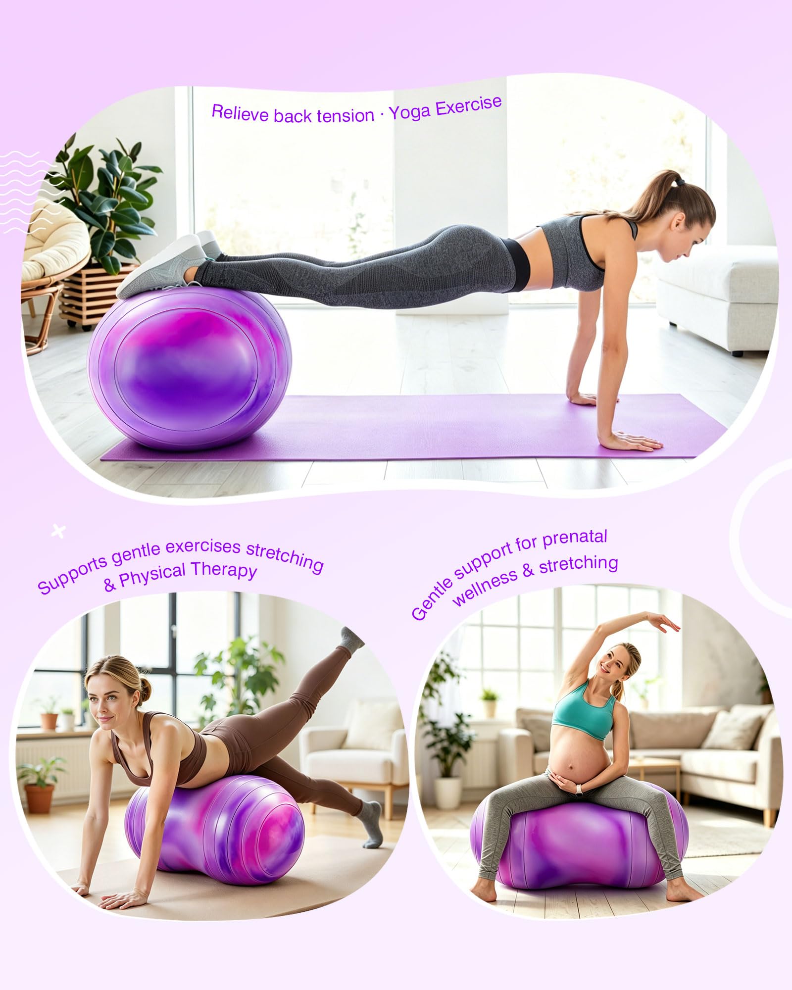 ZOOJOY Erdnussball für Kinder und Erwachsene – 45,7 cm/50,8 cm Anti-Burst-Gymnastikball für Schwangerschaft und Arbeit, sensorischer Wackelsitz, Kernstärke, Gleichgewicht, Physiotherapie