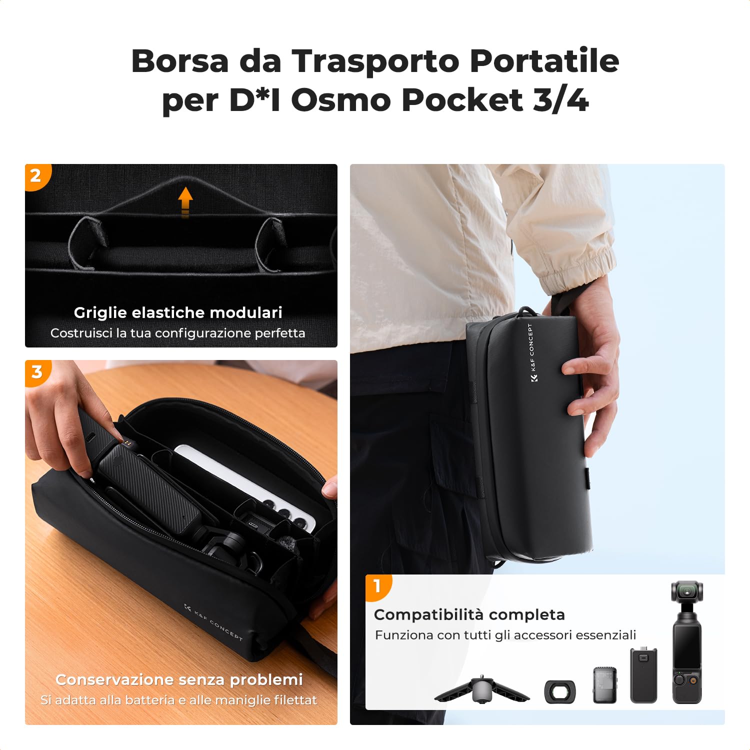 K&F CONCEPT Custodia per DJI Osmo Pocket 3/4 Creator Combo Accessories, Borsa Protettiva di Grande Capacità per il Trasporto e la Custodia da Viaggio Portatile