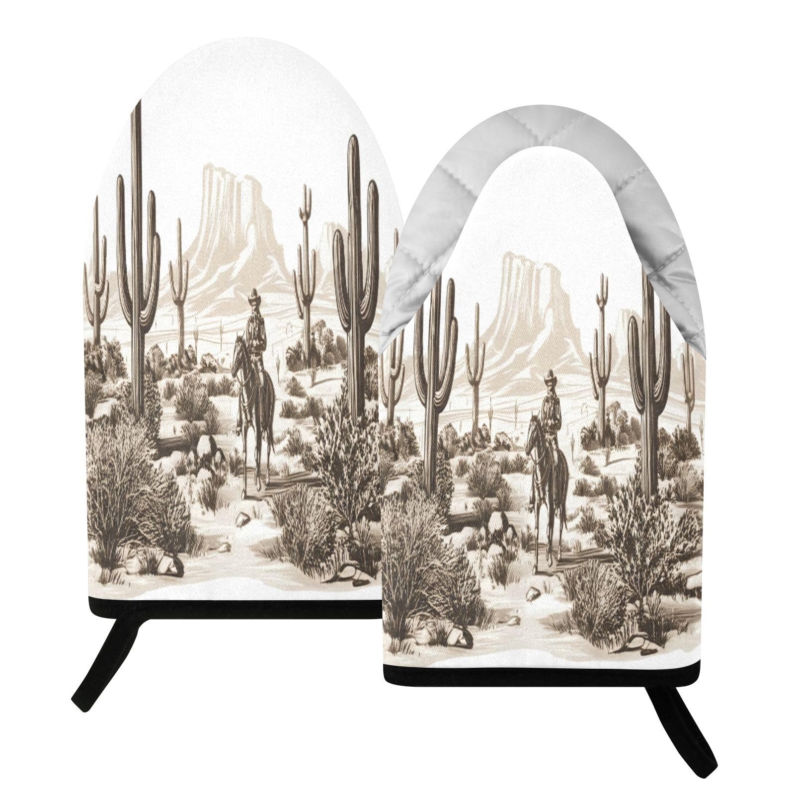 BURSTDDY Desert Cowboy Oven Mitt,Heat Resistant Kitchen Mitts for Cooking