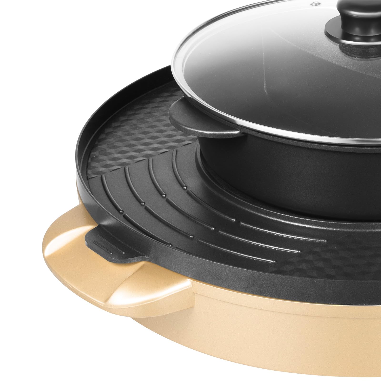 Hot Pot elettrico 2200 W con piastra e design a doppia zona, Hotpot elettrico con rivestimento antiaderente per barbecue Shabu Shabu e Coreano, pentola divisa per feste e casa (oro)