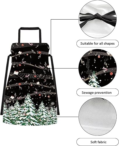 Miniatura 4 de FOR U DESIGNS Delantales de Navidad para cocina, cocina, cena de Navidad, vestido de camarera con cuello ajustable a rayas, Árbol de NavidadNotas