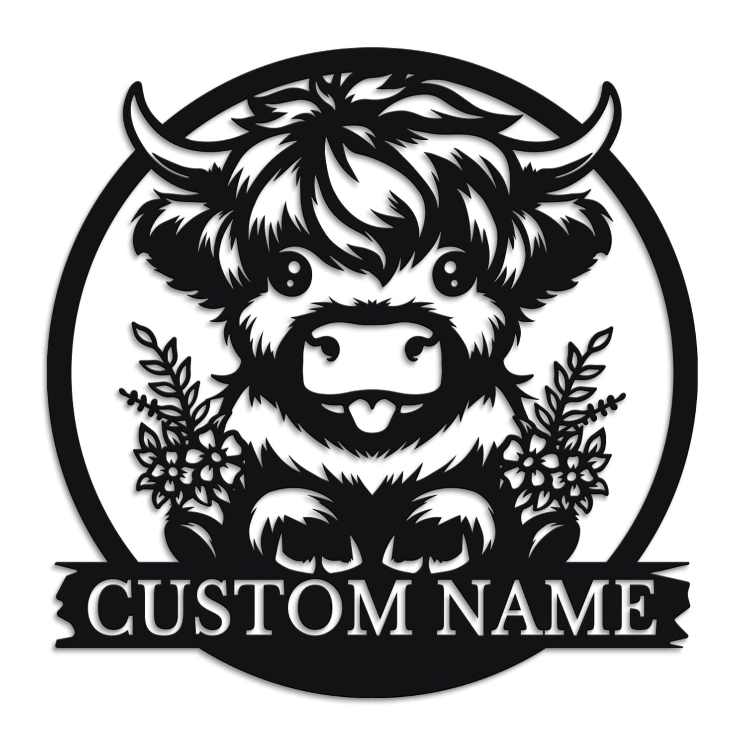 Herbraa Style-4 Personalized Highland Cow Metal Wall Art, Custom Highland Cattle Farm Name Welcome Sign, Rustic Ranch Decor For Barn, Nursery And Garden Entry (Style-4)