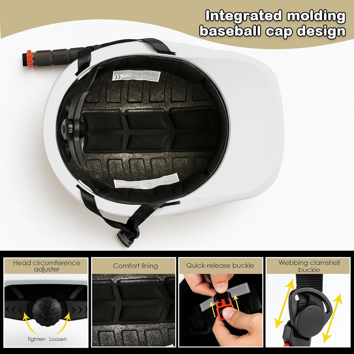 Bike Helmet Adult - Bicycle Helmets for Men Women - with LED Rear Lights - Baseball Cap Style Adjustable Scooter Helmets for City Road Commuter Cycling Biking Skating