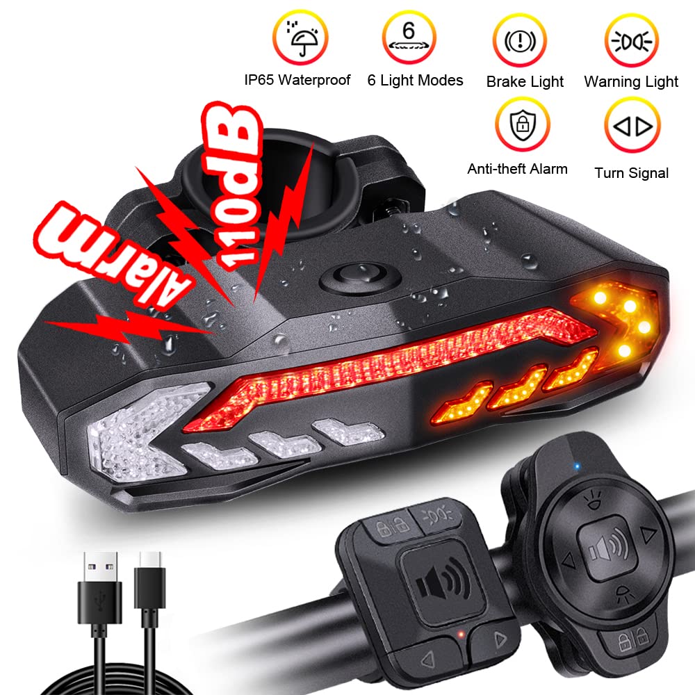 TIORU Bezprzewodowy alarm rowerowy Tylne światło tylne z kierunkowskazem IP65 Wodoodporny pilot USB Hamulec rowerowy Tylne światło,Set 2