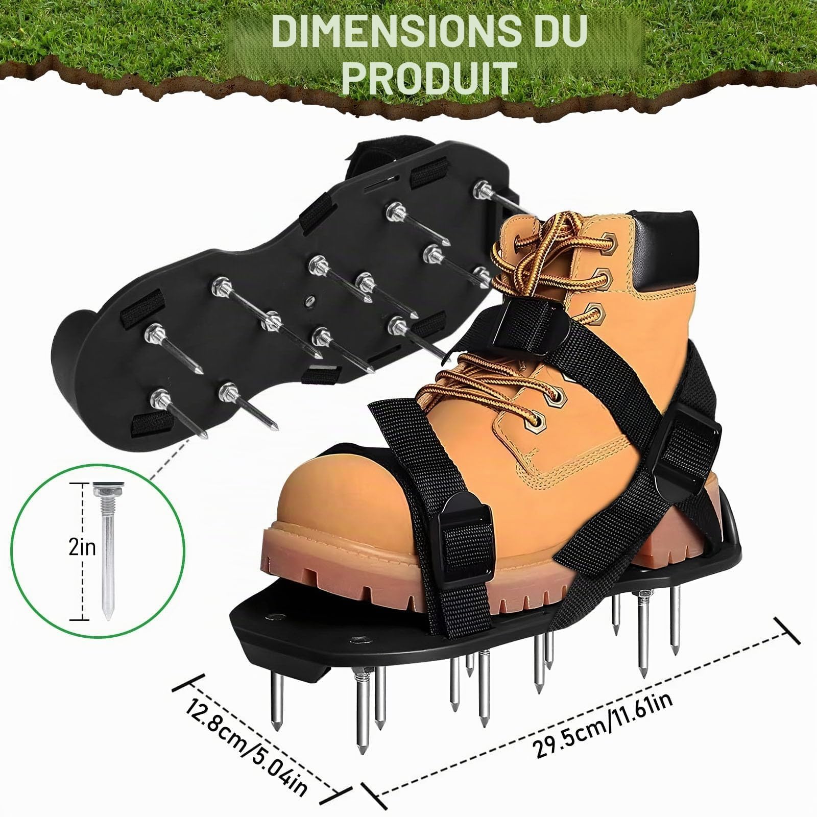 Chaussures d'aération de pelouse, aérateurs de jardin, chaussures d'aération de pelouse, aérateurs manuels avec pointes avec sangles réglables pour une utilisation efficace pour une ventilation