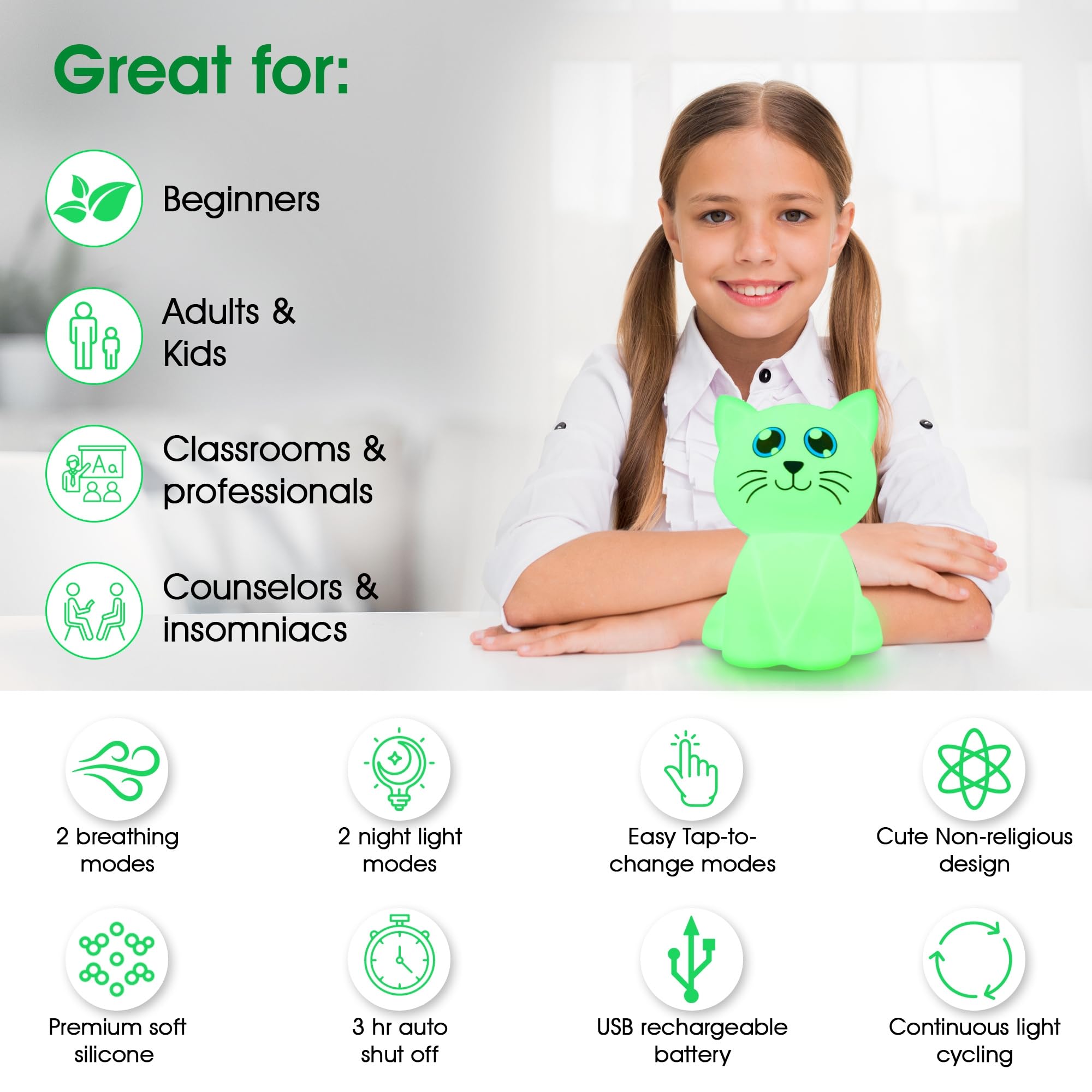Calm Collective Luz calmante de entrenamiento de respiración para gatos para calmar el estrés, artículos de alivio de ansiedad para TDAH, herramientas de meditación de atención plena, gran regalo de