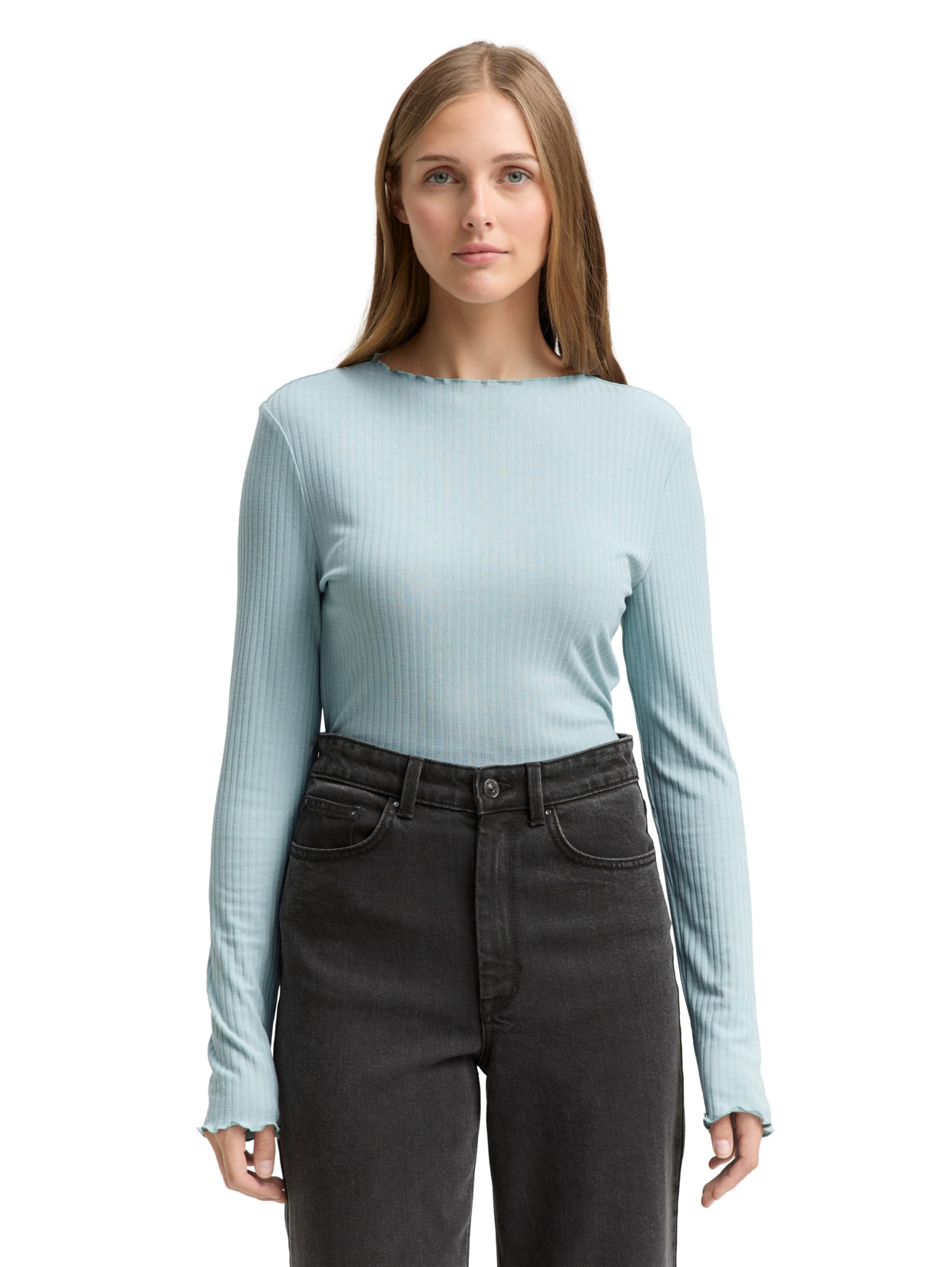 Tom Tailor Denim Damen 1048344 RIPP Langarmshirt mit Stehkragen