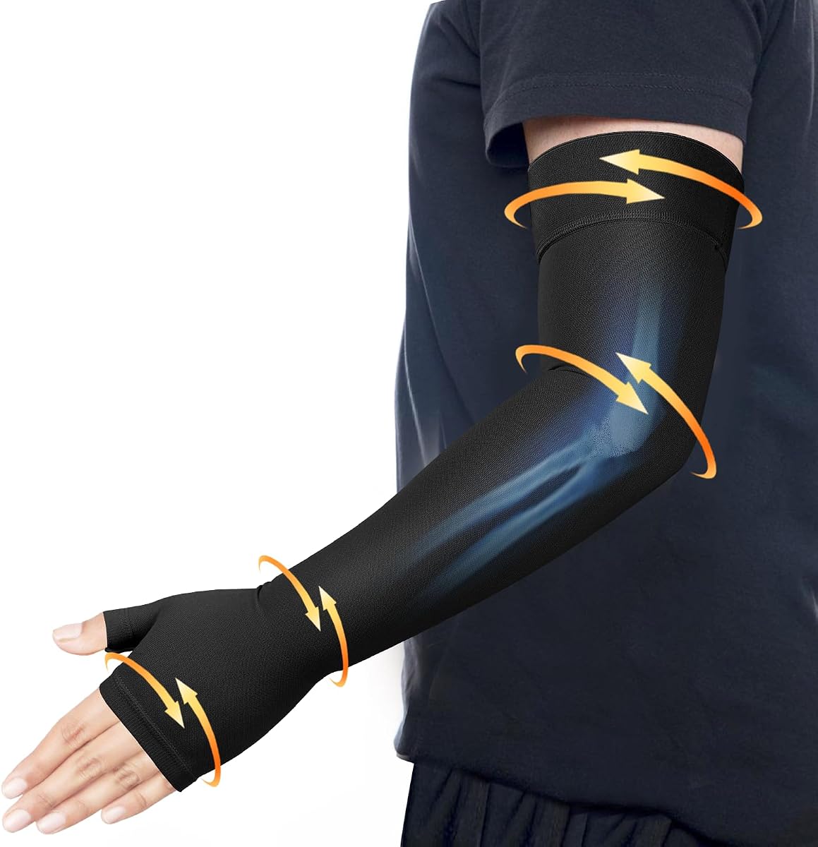 Hiball Linfedema Manga de compresión médica para brazo con guantelete, compresión graduada de 20 a 30 mmHg, soporte de brazo completo para mujeres y hombres, soporte de mano de brazo de presión larga para artritis, bursitis, edema, dolor nervioso