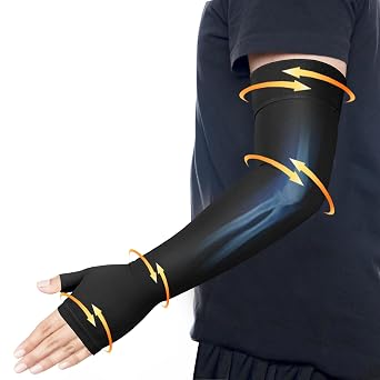 Hiball Lymphedema Medical Compression Arm Sleeve with Gauntlet, 20-30 mmHg Graduated Compression Full Arm Support for Women Men, Long Pressure Arm Hand Brace for Arthritis, Bursitis, Edema, Nerve Pain