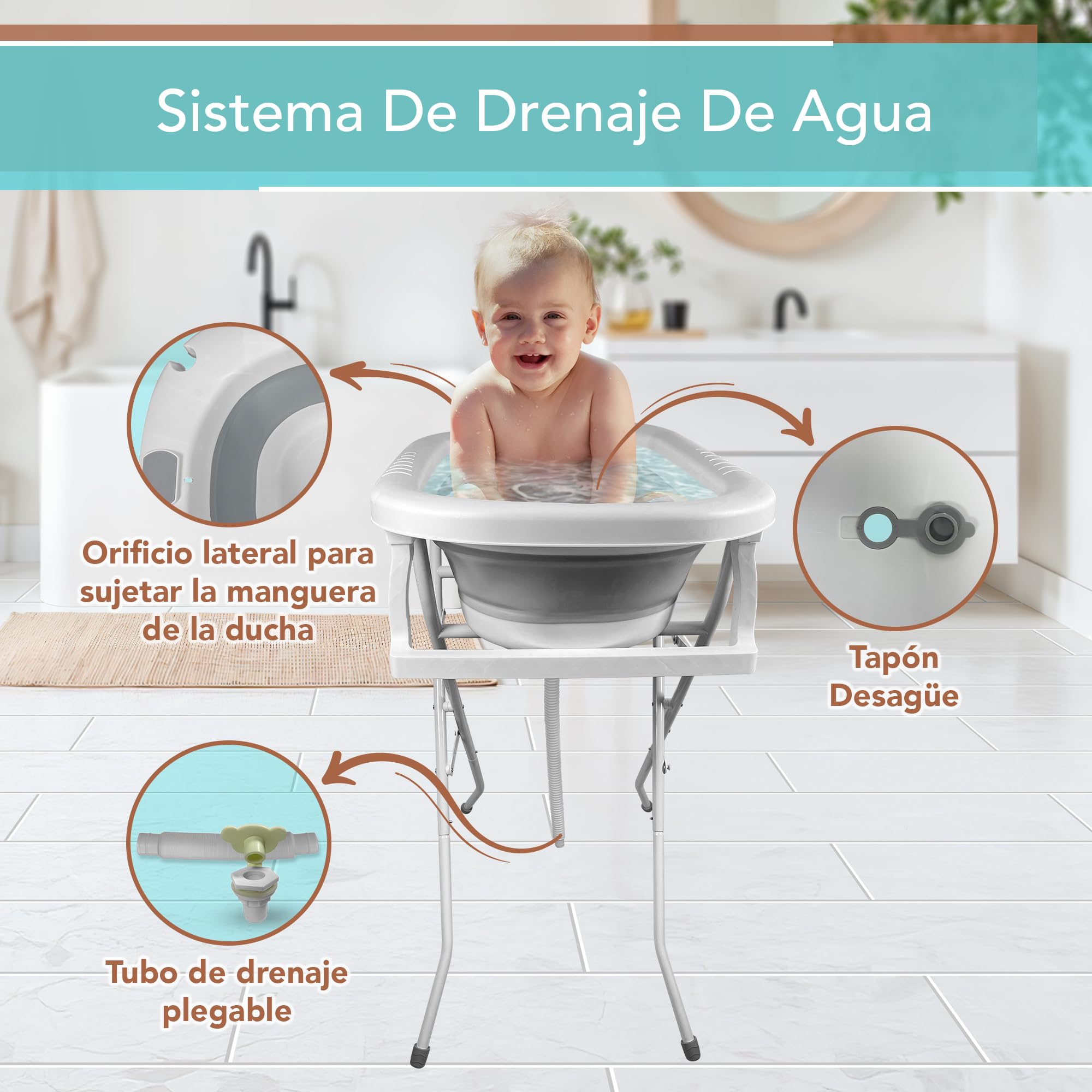 Bañera Bebe con Patas. Bañera Plegable Bebé con Silla Baño portatil Bañeras para Bebes Plegables con Soporte Metalico Antideslizante Tubo de Desagüe y Aclarador para Bebe