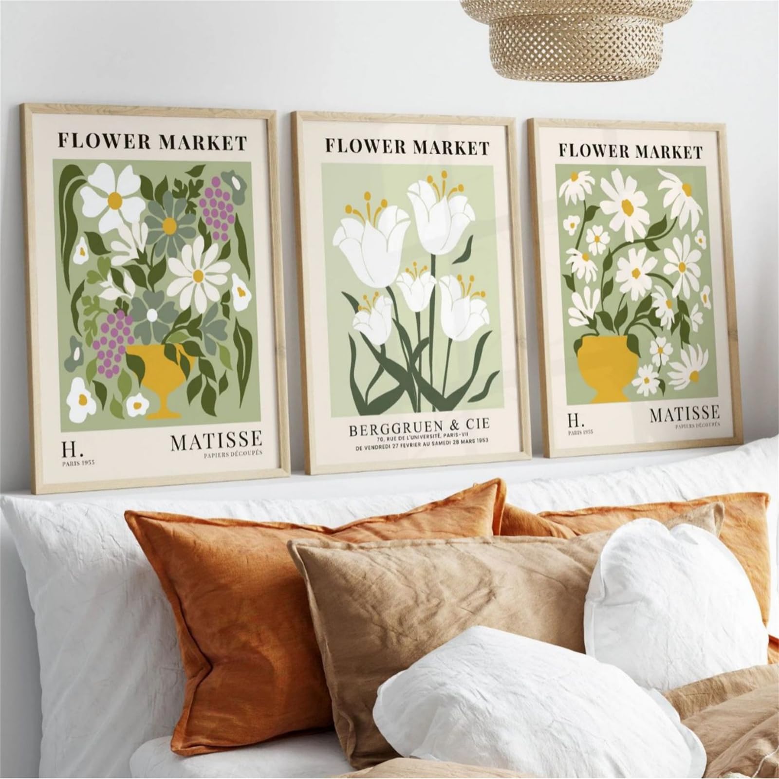 JORCEDI Set of 3 Stylish Floral Pictures, Nordic Flower Market Decor, Watercolor Daisies, Tulips, Mixed Bouquet Wall Art, Vintage Wall Decor Set for Living Room, Bedroom, Unframed (21 * 30cm)