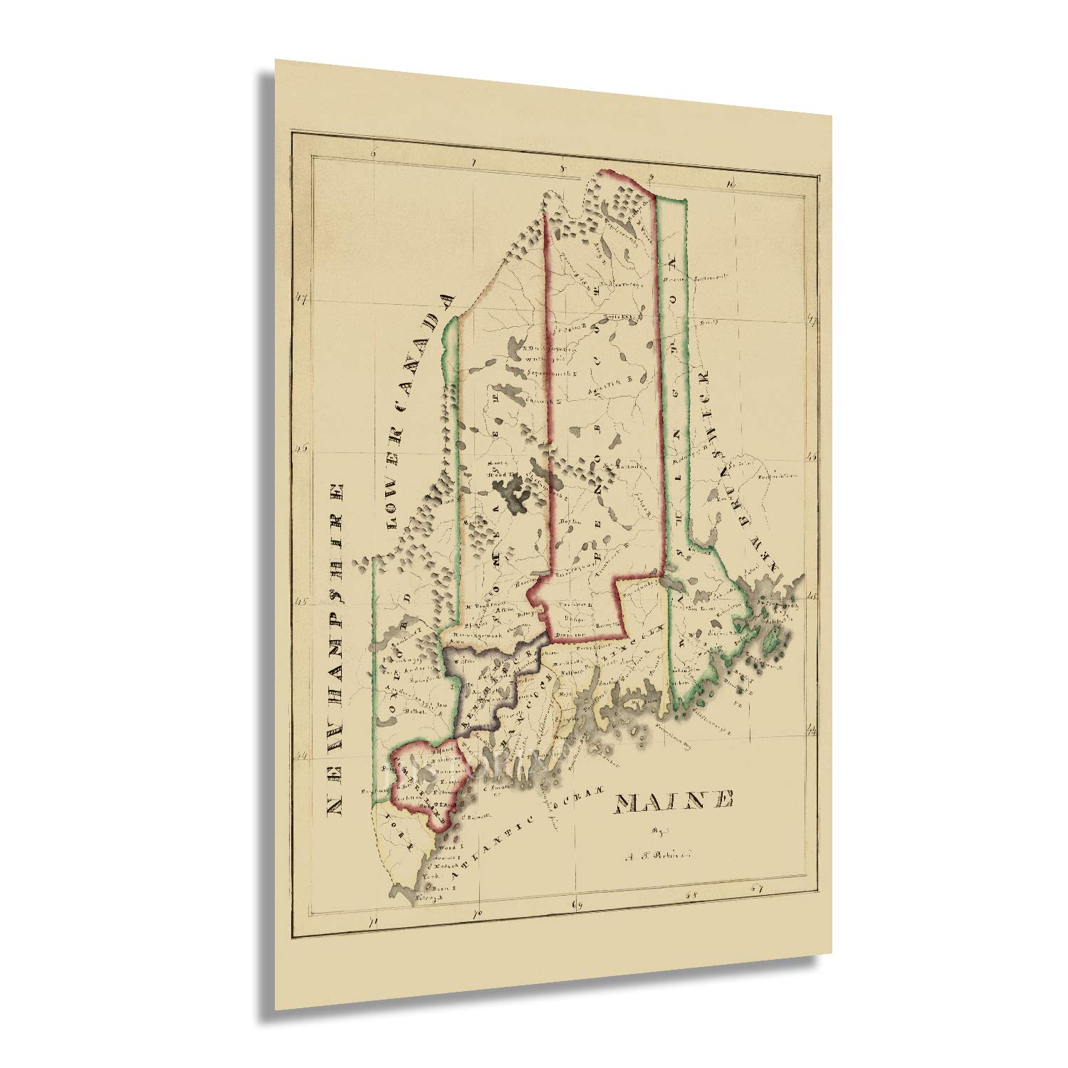 Amazon.co.jp: HISTORIX ビンテージ 1820 メイン州地図 - 24 x 36 