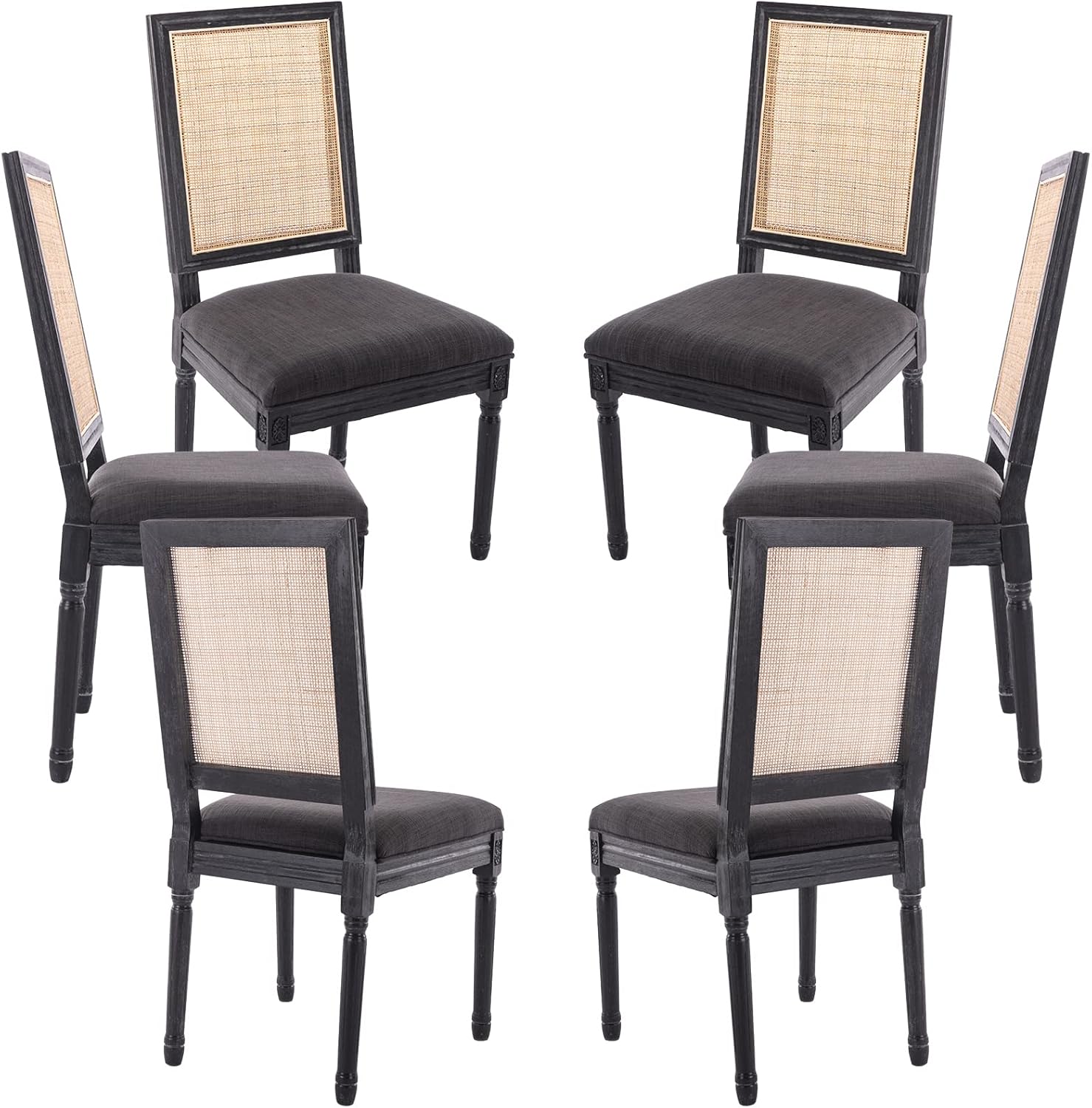Guyou Black Farmhouse Dining Chairs Set of 6, Upholstered