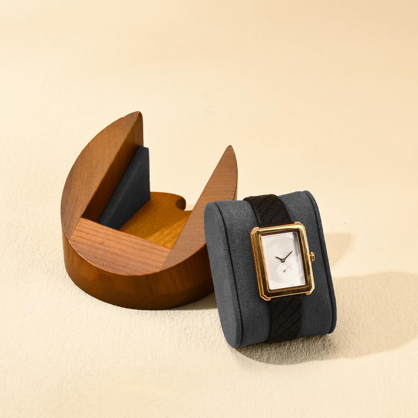 Oirlv In Legno Massiccio Rotondo Scatola Degli Orologi Porta Orologi Con Cuscino Scatola Per Orologi(Grigio Scuro)