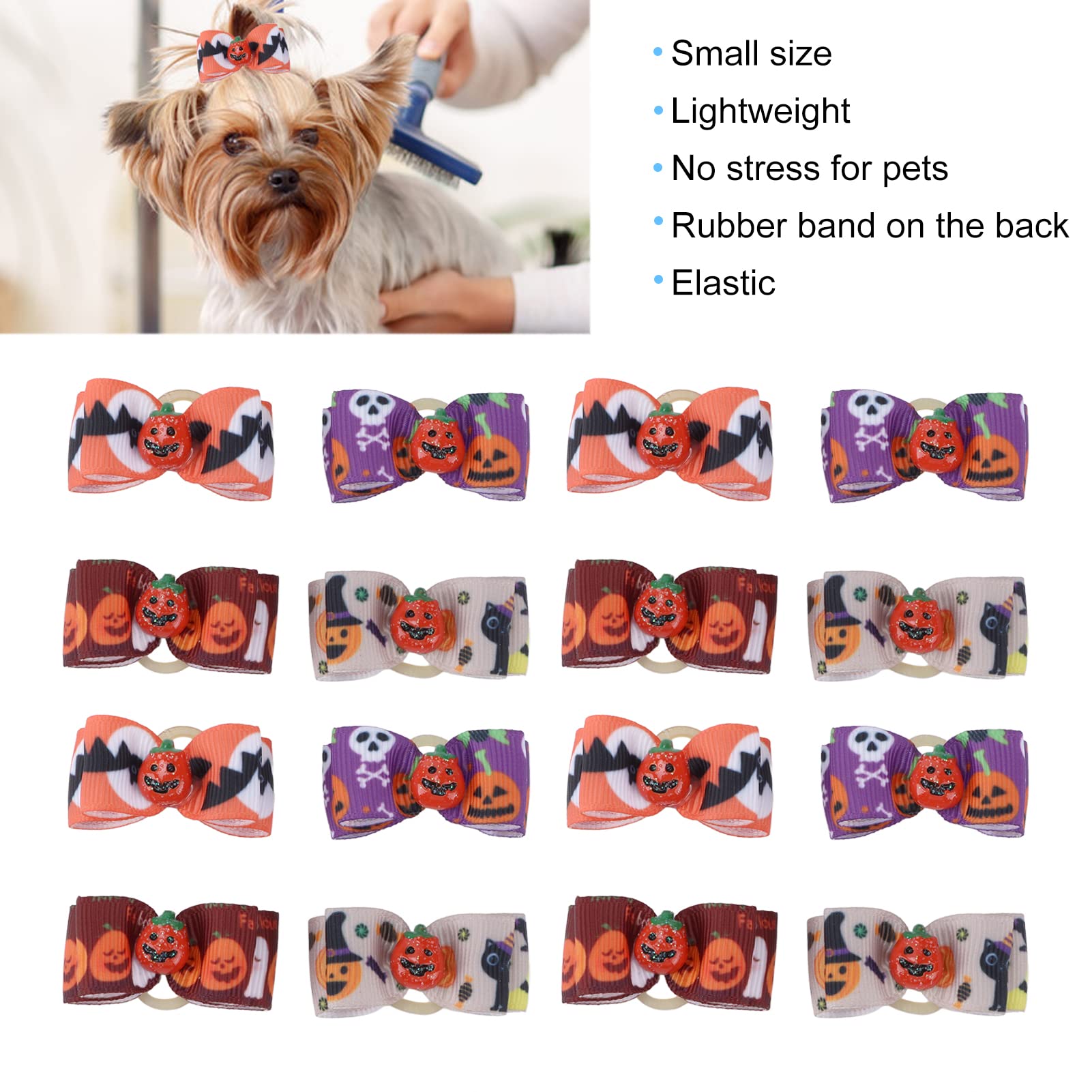 Vitdipy 16Pcs Dog Hair Bows, Cute Mix Colors Pet Bowknot Headdress with Rubber Band for Halloween Thanksgiving Pet Supplies - Image 3