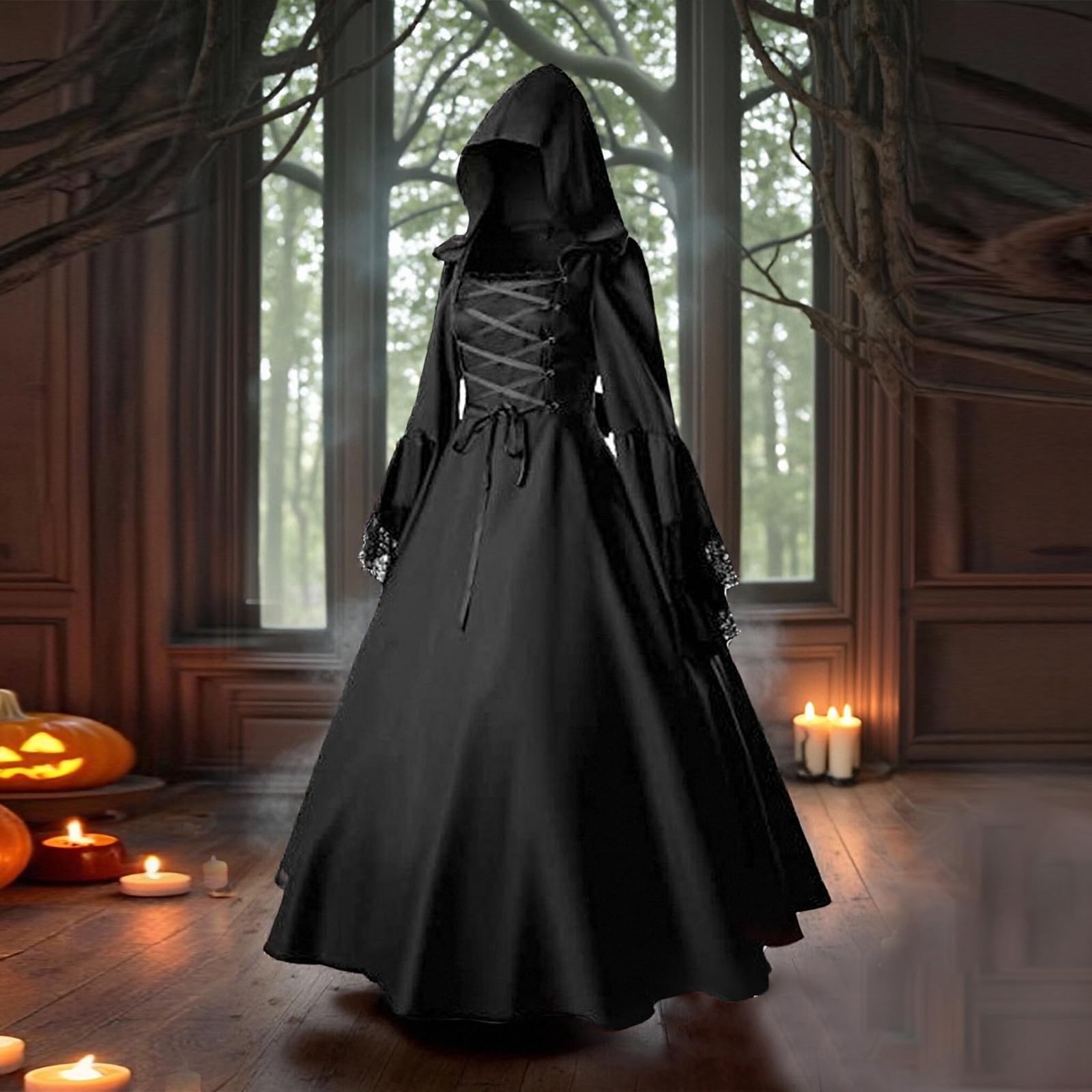 Générique 2026 Robe Longue Gothique pour Halloween Mascarade Cosplay élégante et mystérieuse confectionnée en Tissu Fluide offrant Une majestueuse Parfaite pour Les soirées costumées