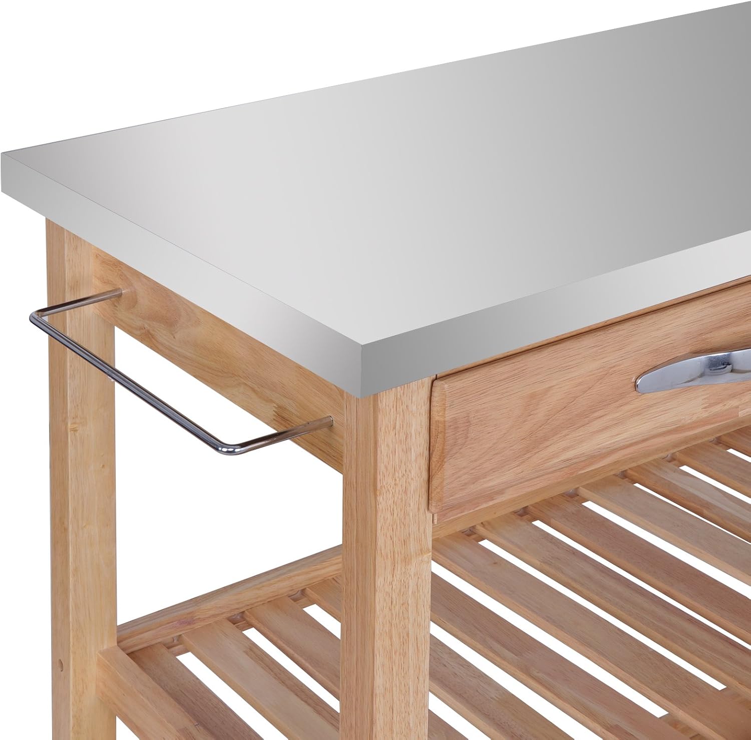 SUPER DEAL Zenchef Rolling Kitchen Island Utility Kitchen Serving Cart w/Stainless Steel Countertop, Spacious Drawers and Lockable Wheels, Natural (Upgraded Stainless Steel)