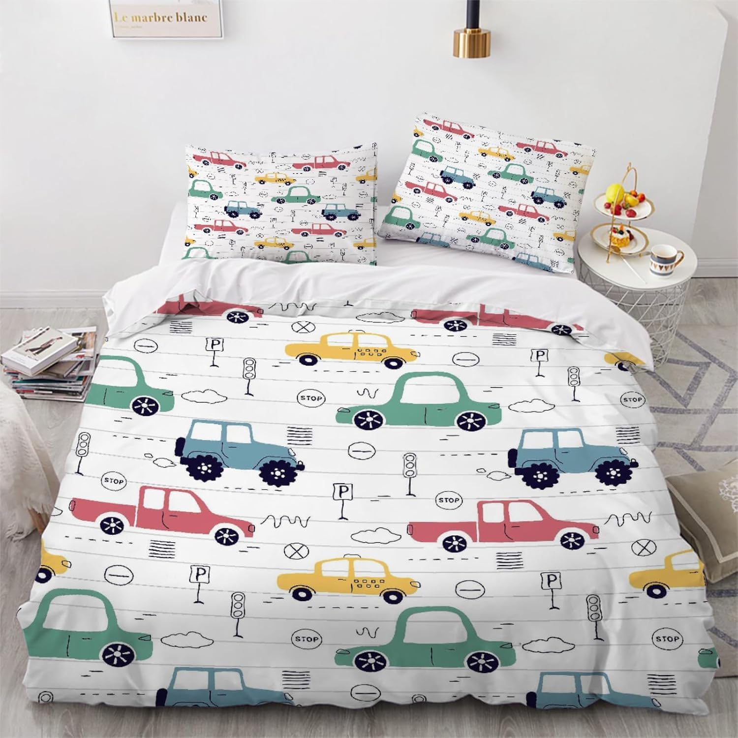 Cartoon Cars Super King Size zestaw poszewek na kołdrę ciężarówka miękka poszewka na kołdrę całoroczna poszewka na kołdrę 260 x 220 cm szczotkowana mikrofibra hipoalergiczne zestawy pościeli z 2