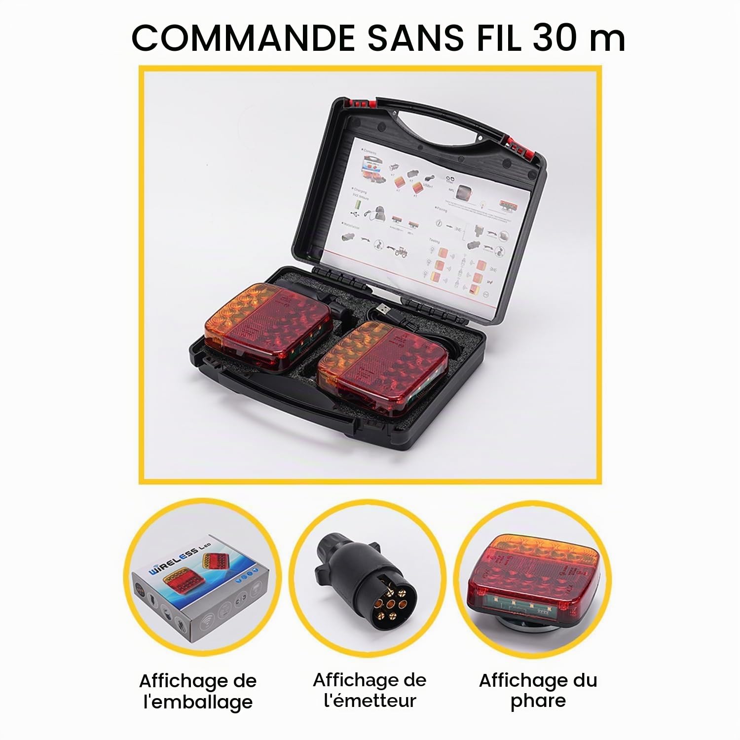 Kit De Feux Arrière De Remorque Magnétique Sans Fil 12v/24v Approuvé Ece,Éclairage Remorque Wireless Étanche,Kit Éclairage Arrière Feu Led Pour Remorque,Camion,Caravane Ou Poids Lourd