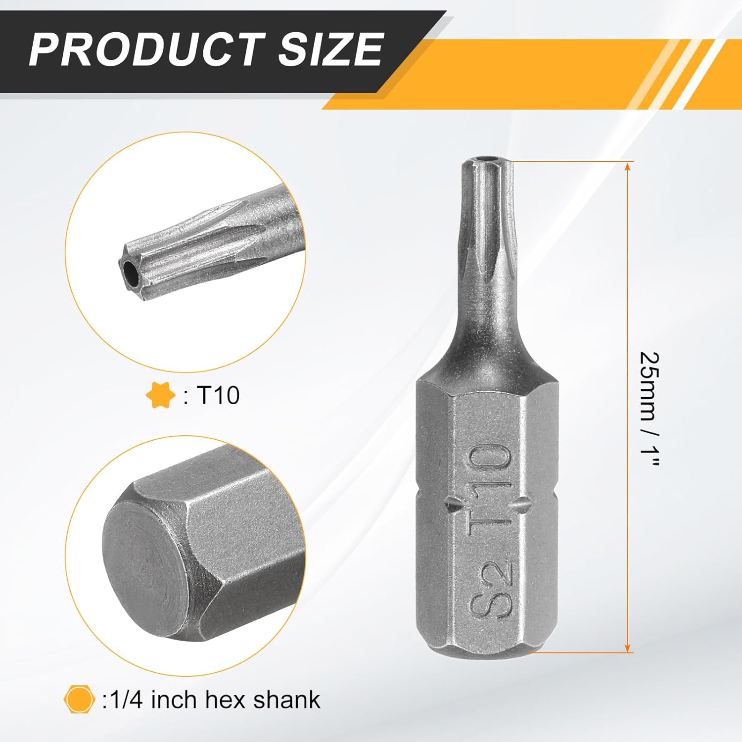 HARFINGTON 5pcs T10 Torx Screwdriver Bit 1/4" Hex Shank 25mm/1" Length S2 Steel Star 6 Point Head Hex Security Screw Driver Bits with Hole for Impact Electric Screw Driver Power Tools, Grey